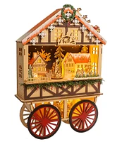 Kurt S. Adler 19-Inch Battery-Operated Light Up Musical Wood Wagon with Santa and Christmas Village Scene Figurine