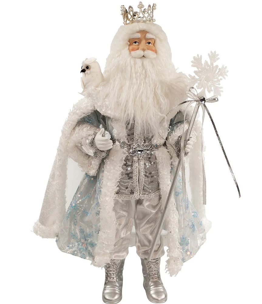 Kurt S. Adler 21-Inch Silver, White, and Lavender Blue Standing Santa With Owl Figurine