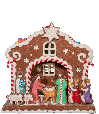 Kurt S. Adler Battery-Operated Light Up Nativity Gingerbread House Tabletop Decor