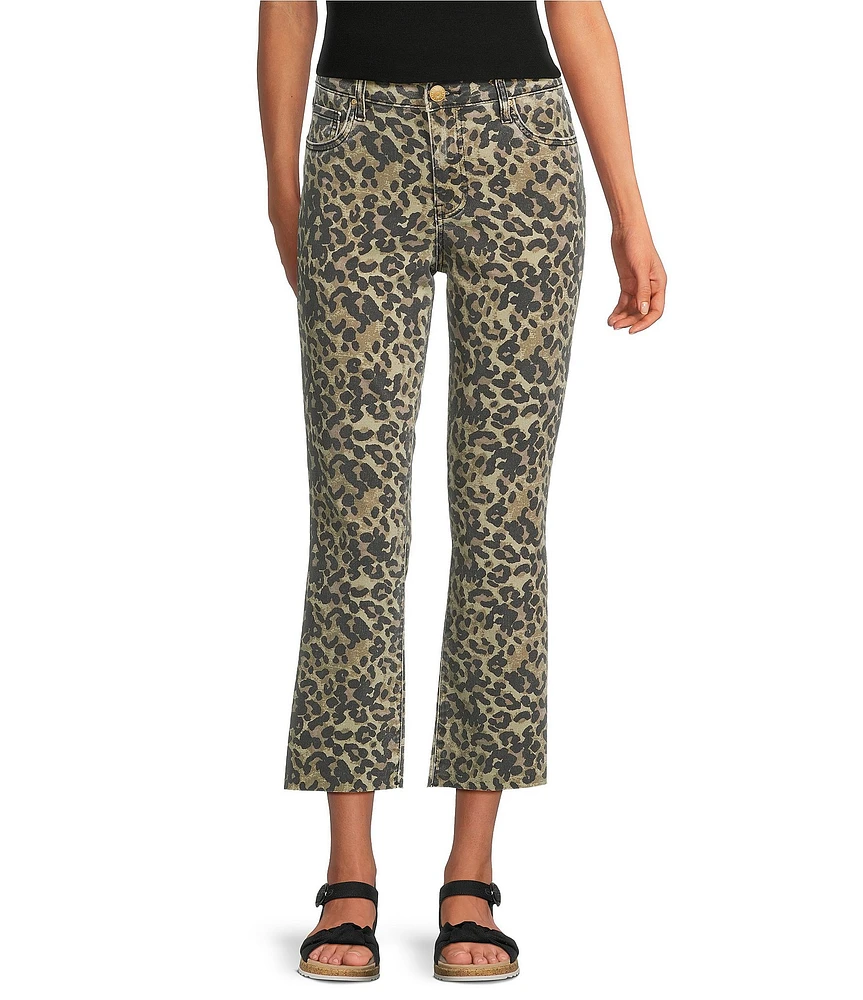 KUT from the Kloth Kelsey Leopard Print High Rise Ankle Flare Leg Jeans
