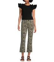 KUT from the Kloth Kelsey Leopard Print High Rise Ankle Flare Leg Jeans