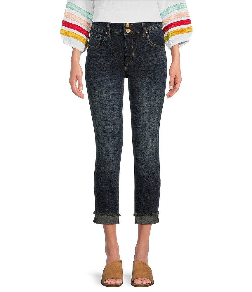 KUT from the Kloth Amy Stretch Denim High Rise Straight Leg Double Button Cropped Jeans