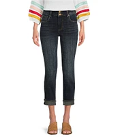 KUT from the Kloth Amy Stretch Denim High Rise Straight Leg Double Button Cropped Jeans
