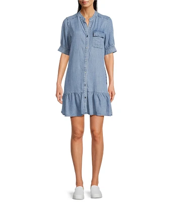 KUT from the Kloth Bruna Stand Collar Short Sleeve Ruffle Hem Dress