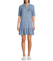 KUT from the Kloth Bruna Stand Collar Short Sleeve Ruffle Hem Dress