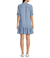KUT from the Kloth Bruna Stand Collar Short Sleeve Ruffle Hem Dress