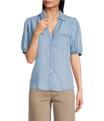 KUT from the Kloth Harriet Point Collar Short Ballon Sleeve Button Down Top
