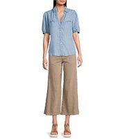 KUT from the Kloth Harriet Point Collar Short Ballon Sleeve Button Down Top