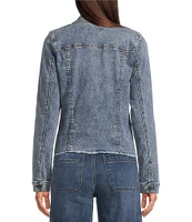 KUT from the Kloth Kara Notch Collar Long Sleeve Flap Pocket Frayed Hem Denim Jacket