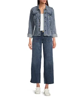 KUT from the Kloth Kara Notch Collar Long Sleeve Flap Pocket Frayed Hem Denim Jacket