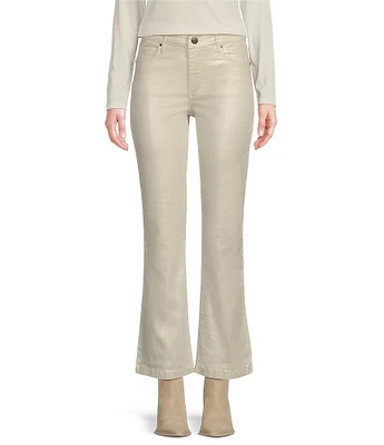 KUT from the Kloth Kelsey Coated Denim Flare Leg High-Rise Fab Ab Technology Ankle Length Jean