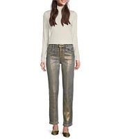 KUT from the Kloth Rachael Gold Coated High-Rise Ankle Length Mom Jeans