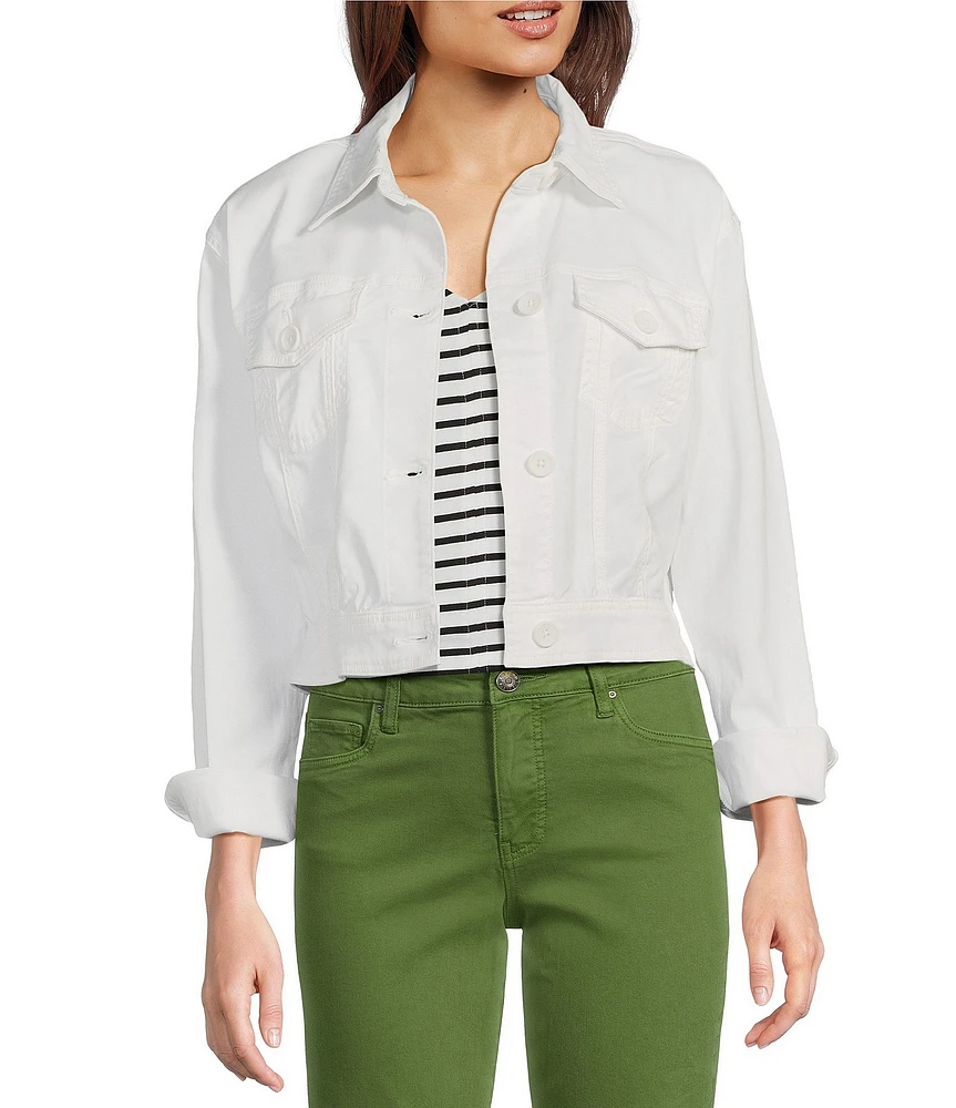 Kut from the Kloth Rumi Stretch Twill Point Collar Long Sleeve Cropped Jacket