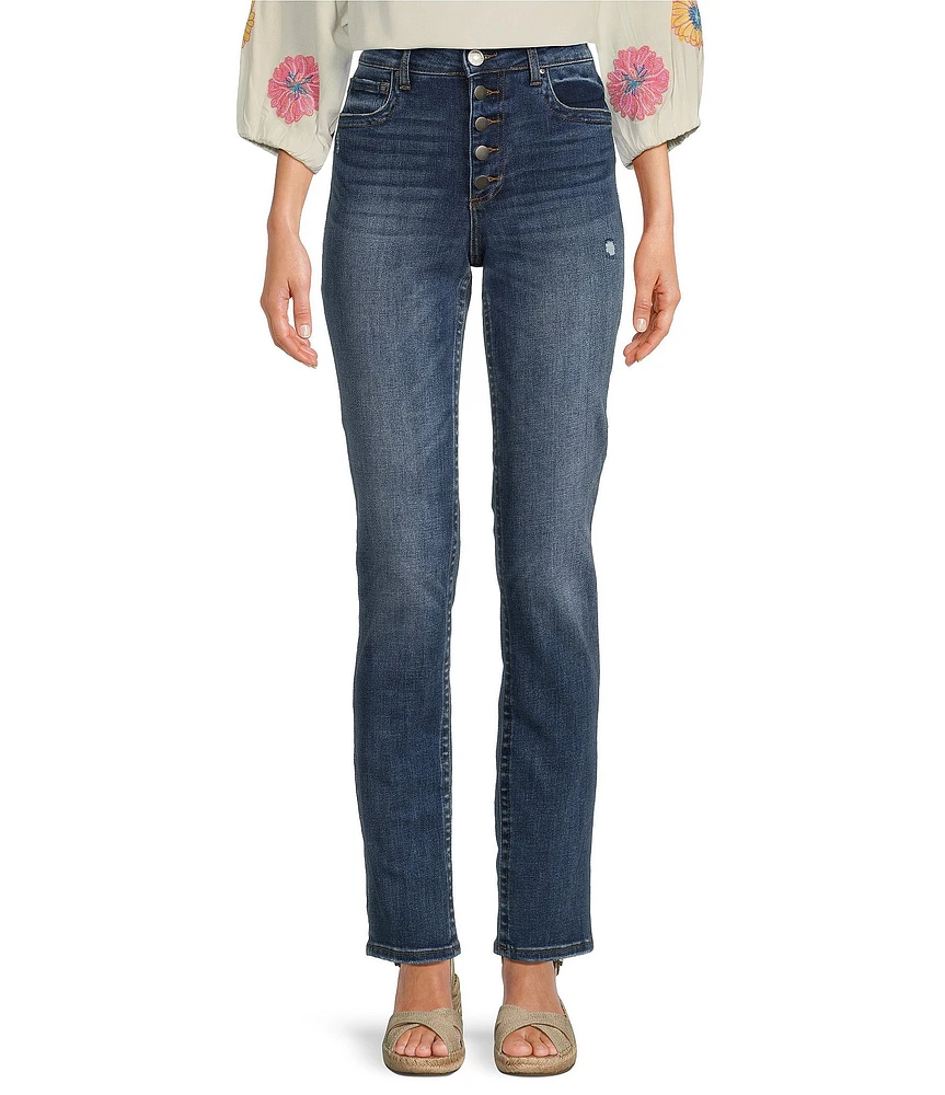KUT from the Kloth Stevie High Rise Straight Leg Exposed Button Fly Denim Jeans