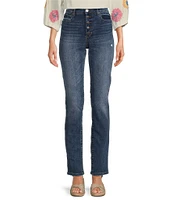 KUT from the Kloth Stevie High Rise Straight Leg Exposed Button Fly Denim Jeans