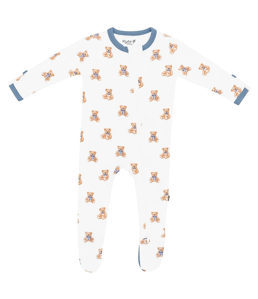 Kyte BABY Baby Boys Bamboo Teddy Bear Print Zip Front Footie