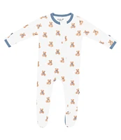 Kyte BABY Baby Boys Bamboo Teddy Bear Print Zip Front Footie