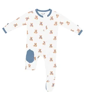 Kyte BABY Baby Boys Bamboo Teddy Bear Print Zip Front Footie