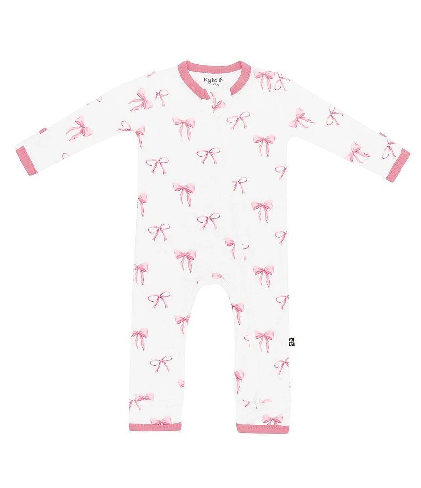 Kyte BABY Baby Girls Bamboo Bow Print Zip Front Coverall
