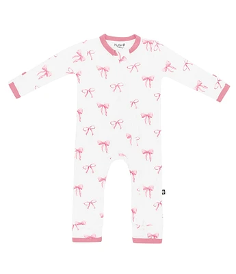 Kyte BABY Baby Girls Bamboo Bow Print Zip Front Coverall