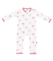 Kyte BABY Baby Girls Bamboo Bow Print Zip Front Coverall