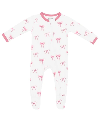 Kyte BABY Baby Girls Newborn-24 Months Bamboo Bow Print Zip Front Footie