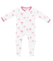 Kyte BABY Baby Girls Newborn-24 Months Bamboo Bow Print Zip Front Footie