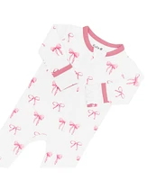Kyte BABY Baby Girls Newborn-24 Months Bamboo Bow Print Zip Front Footie