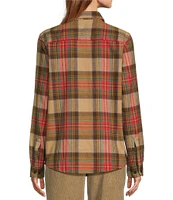 L.L. Bean Scotch Plaid Flannel Spread Collar Long Sleeve Button Down Shirt