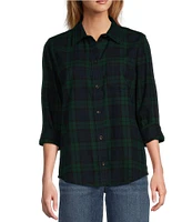 L.L. Bean Scotch Plaid Flannel Spread Collar Long Sleeve Button Down Shirt