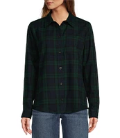 L.L. Bean Scotch Plaid Flannel Spread Collar Long Sleeve Button Down Shirt