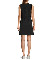 L.L. Bean VentureStretch Seersucker Split V-Neckline Sleeveless Drawstring Dress