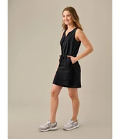 L.L. Bean VentureStretch Seersucker Split V-Neckline Sleeveless Drawstring Dress
