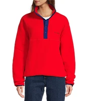L.L.Bean Bean's Classic Fleece Stand Collar Long Sleeve Stretch Binding Side Pocket Snap Placket Pullover