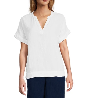 L.L.Bean Cloud Gauze Split V Neckline Short Sleeve Top