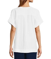 L.L.Bean Cloud Gauze Split V Neckline Short Sleeve Top