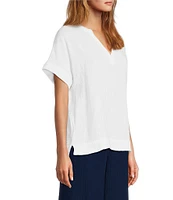 L.L.Bean Cloud Gauze Split V Neckline Short Sleeve Top