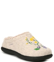 L.L.Bean Daybreak Scuff Floral Motif Wool Clog Slippers