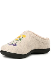 L.L.Bean Daybreak Scuff Floral Motif Wool Clog Slippers