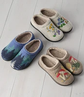 L.L.Bean Daybreak Scuff Floral Motif Wool Clog Slippers