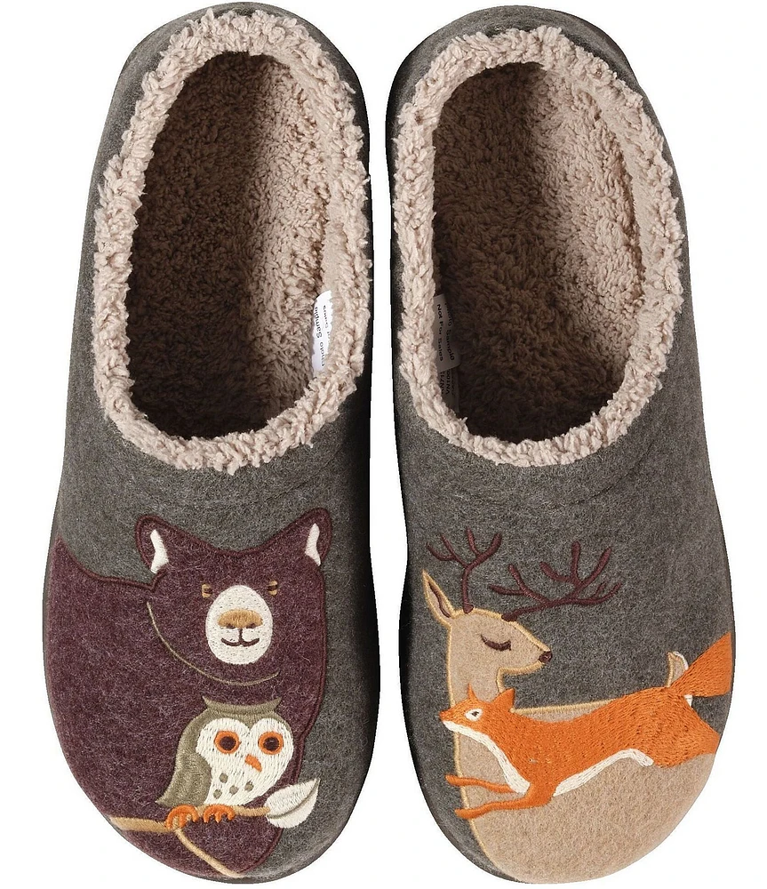 L.L.Bean Daybreak Scuff Forest Friends Motif Slippers