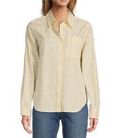 L.L.Bean Essential Cotton Poplin Stripe Print Collar Neckline Long Sleeve Shirt