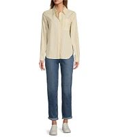 L.L.Bean Essential Cotton Poplin Stripe Print Collar Neckline Long Sleeve Shirt