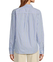 L.L.Bean Essential Cotton Poplin Stripe Print Collar Neckline Long Sleeve Shirt