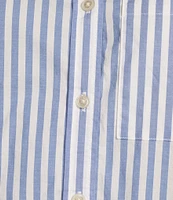 L.L.Bean Essential Cotton Poplin Stripe Print Collar Neckline Long Sleeve Shirt