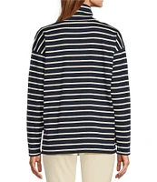 L.L.Bean Heritage Mariner Cotton Jersey Striped Funnel Neck Long Sleeve Top