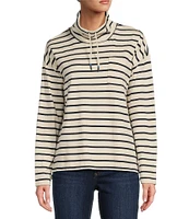 L.L.Bean Heritage Mariner Cotton Jersey Striped Funnel Neck Long Sleeve Top