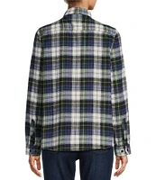 L.L.Bean Indigo Tartan Scotch Plaid Flannel Point Collar Long Sleeve Relaxed Fit Button Front Shirt