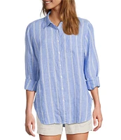 L.L.Bean Linen Long Sleeve Striped Button Front Tunic