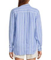 L.L.Bean Linen Long Sleeve Striped Button Front Tunic